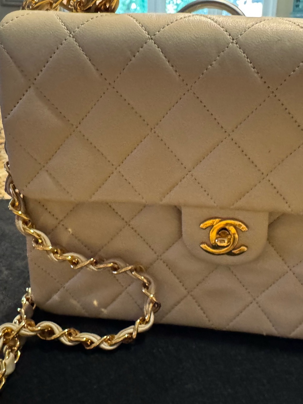 CHANEL Quilted Shoulder Bag in Taupe with Gold Hardware